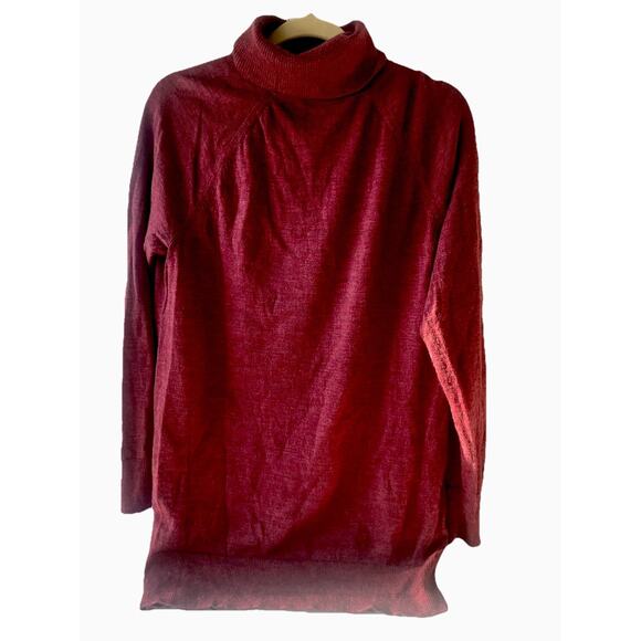 GAP Women's Large 100% Merino Wool Turtleneck Sweater Burgundy Maroon Fine Knit - Picture 2 of 5